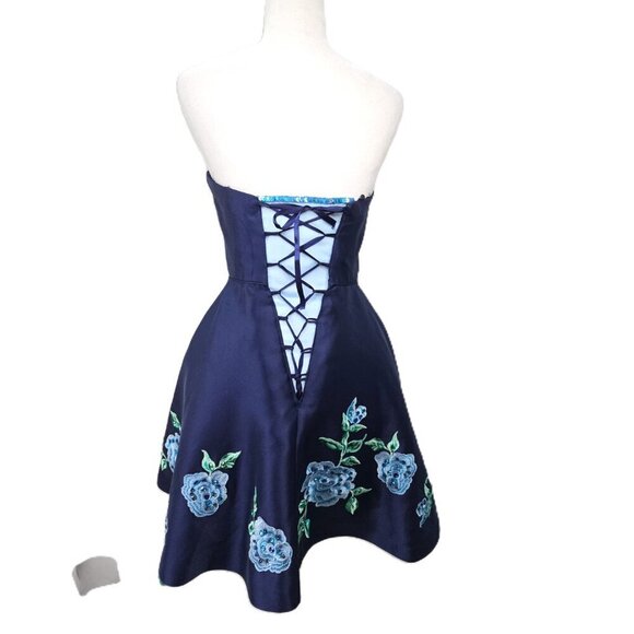 Rachel ALLAN Navy Floral Embroidered Sweetheart Short Dress 4397 - Picture 8 of 13